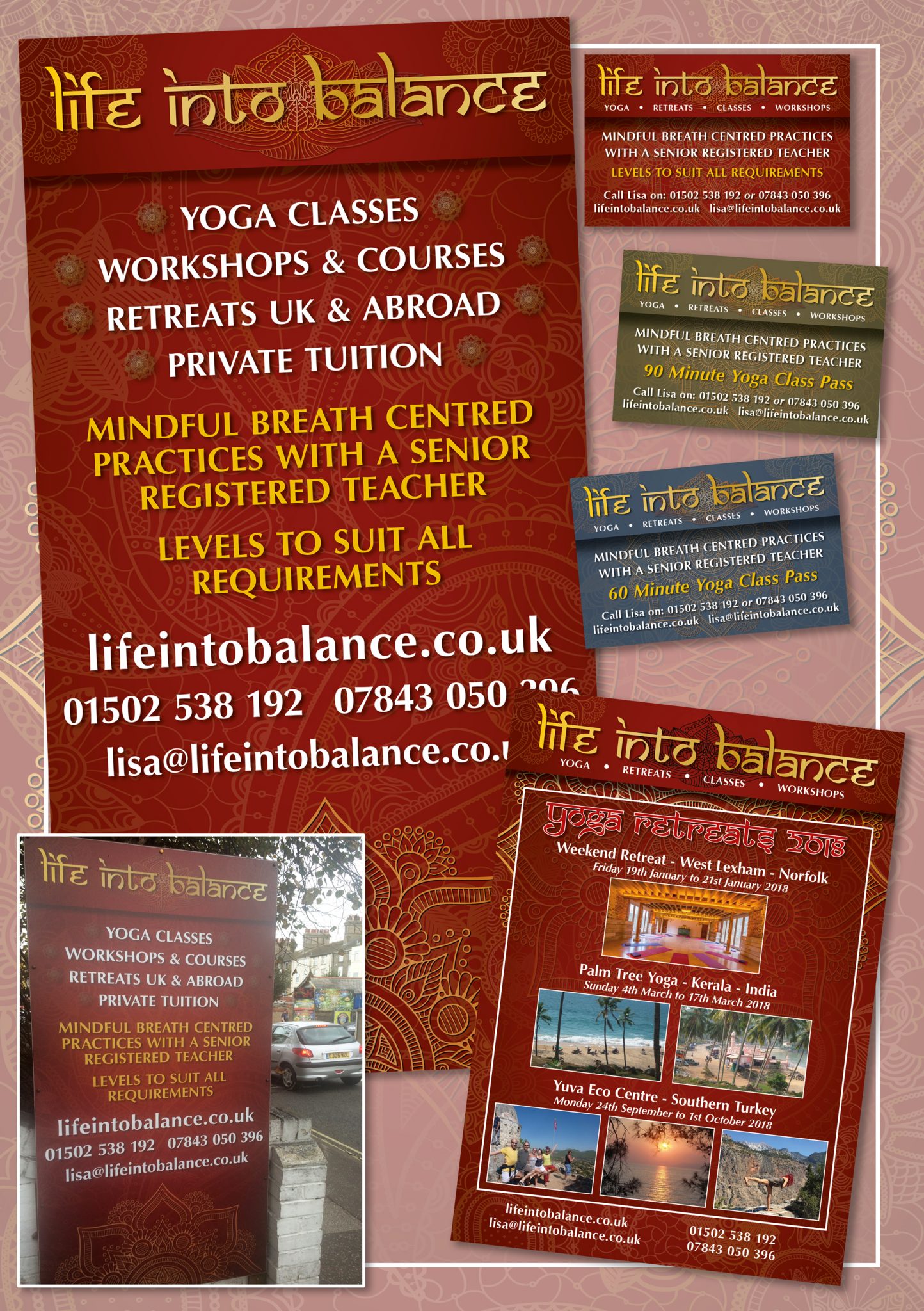 Yoga, Design, Flyers, Business cards, Sign, Photography